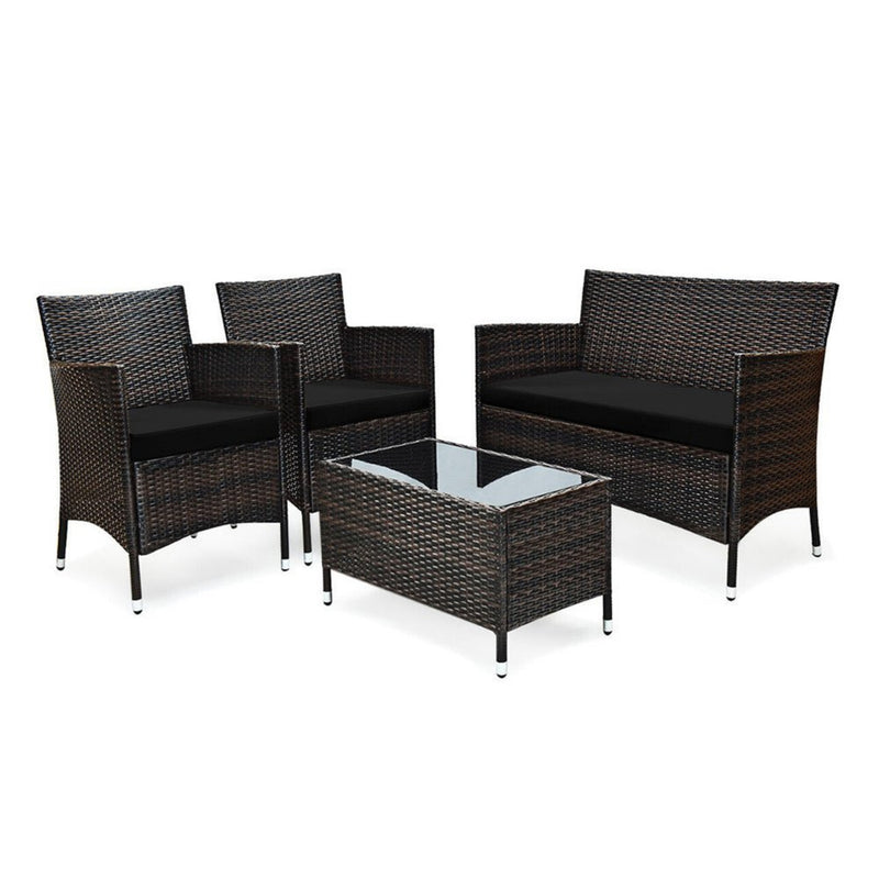 4 PCS Outdoor Rattan Patio Furniture Set With Cushions & Coffee Table (SAK75463) - Saksby Wholesale - Features View
