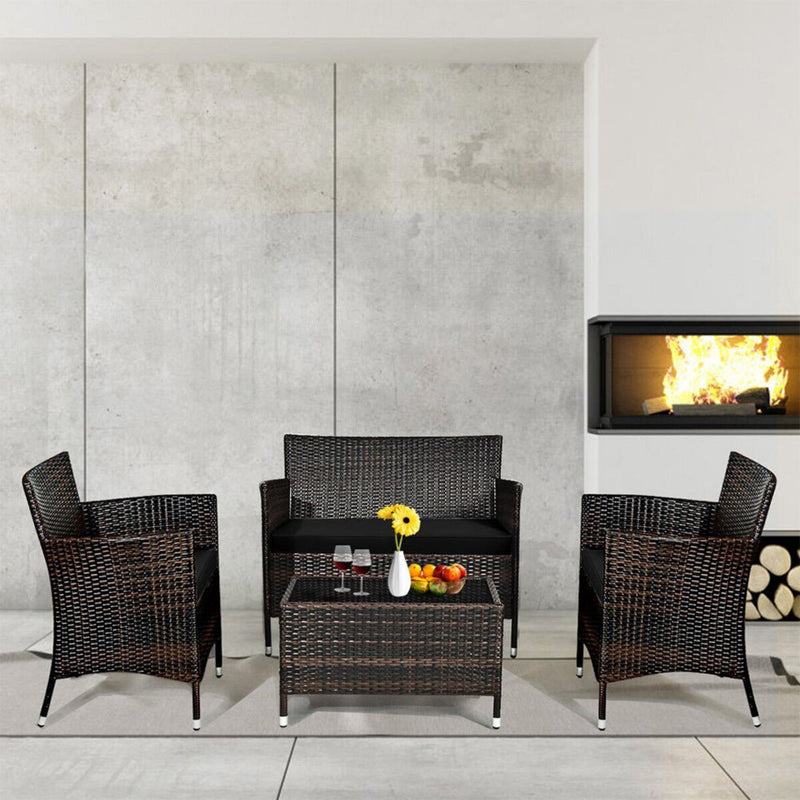 4 PCS Outdoor Rattan Patio Furniture Set With Cushions & Coffee Table (SAK75463) - Saksby Wholesale - Lifestyle View
