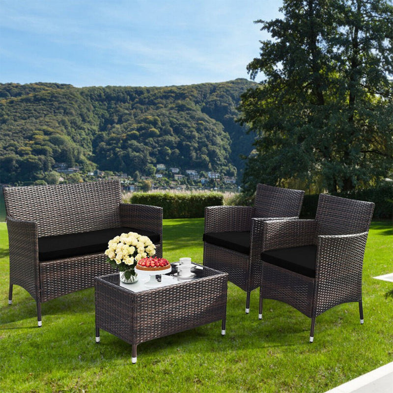 4 PCS Outdoor Rattan Patio Furniture Set With Cushions & Coffee Table (SAK75463) - Saksby Wholesale - Lifestyle View