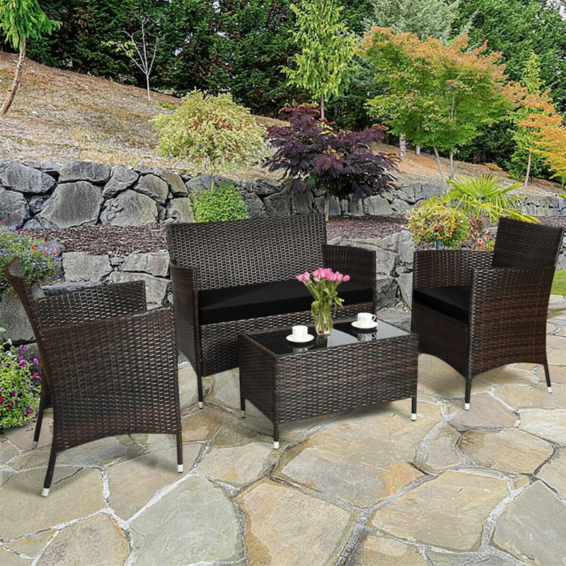 4 PCS Outdoor Rattan Patio Furniture Set With Cushions & Coffee Table (SAK75463) - Saksby Wholesale - Lifestyle View