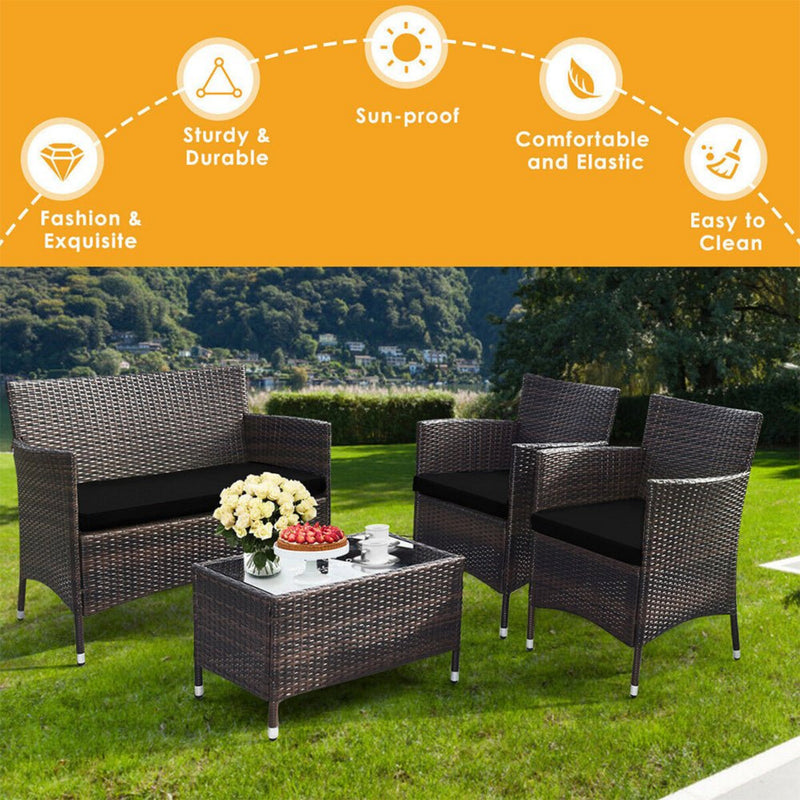 4 PCS Outdoor Rattan Patio Furniture Set With Cushions & Coffee Table (SAK75463) - Saksby Wholesale - Features View