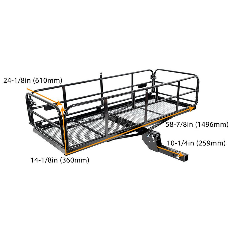 500LBS Folding Trailer Hitch Mounted Cargo Luggage Carrier Rack For Cars & SUVs (96827513) - SAKSBY.com - Parts View