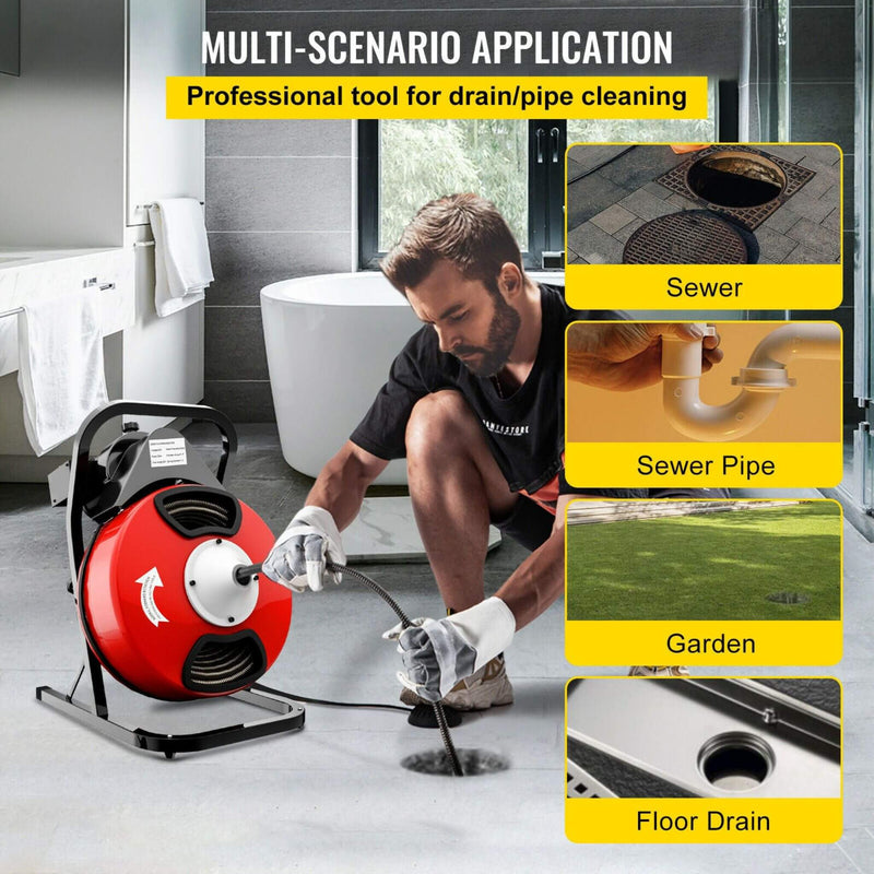 [50FT x 1/2"] Electric Drain Sewer Cleaning Snake Clog Auger Machine (SAK02907) - Saksby Wholesale - Application