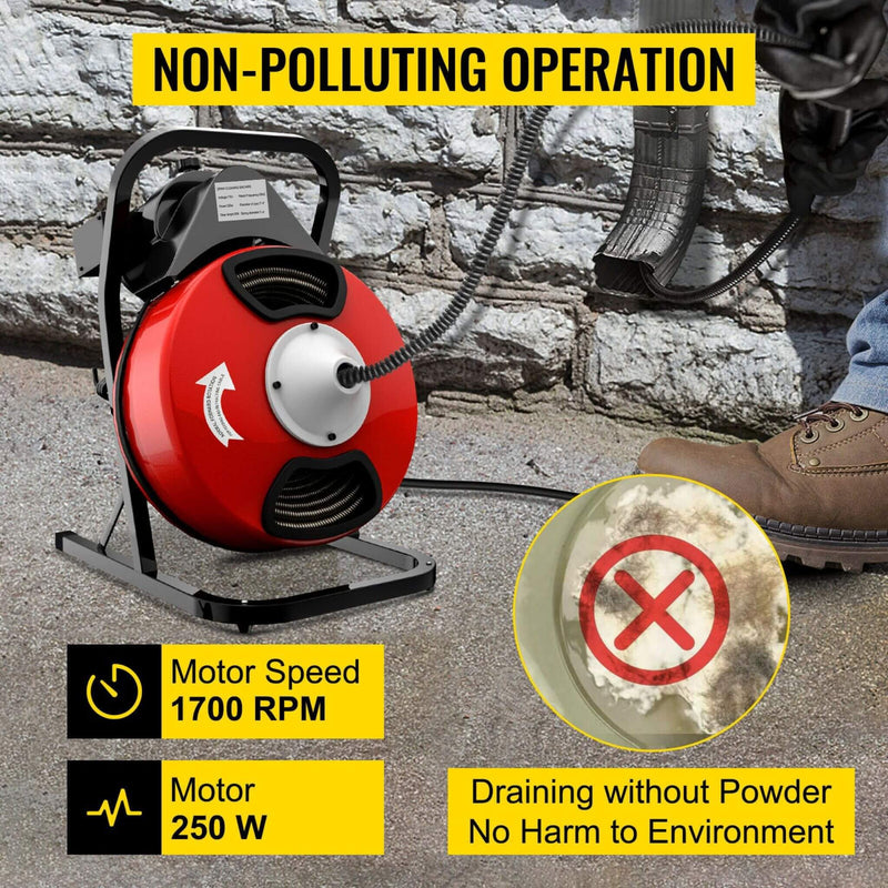 [50FT x 1/2"] Electric Drain Sewer Cleaning Snake Clog Auger Machine (SAK02907) - Saksby Wholesale - Motor Speed Details