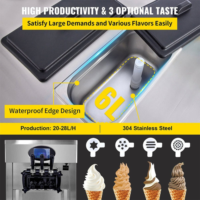 53" Freestanding 3 Flavors Commercial Soft Serve Yogurt Ice Cream Machine Maker With Auto Clean Zoom Parts View