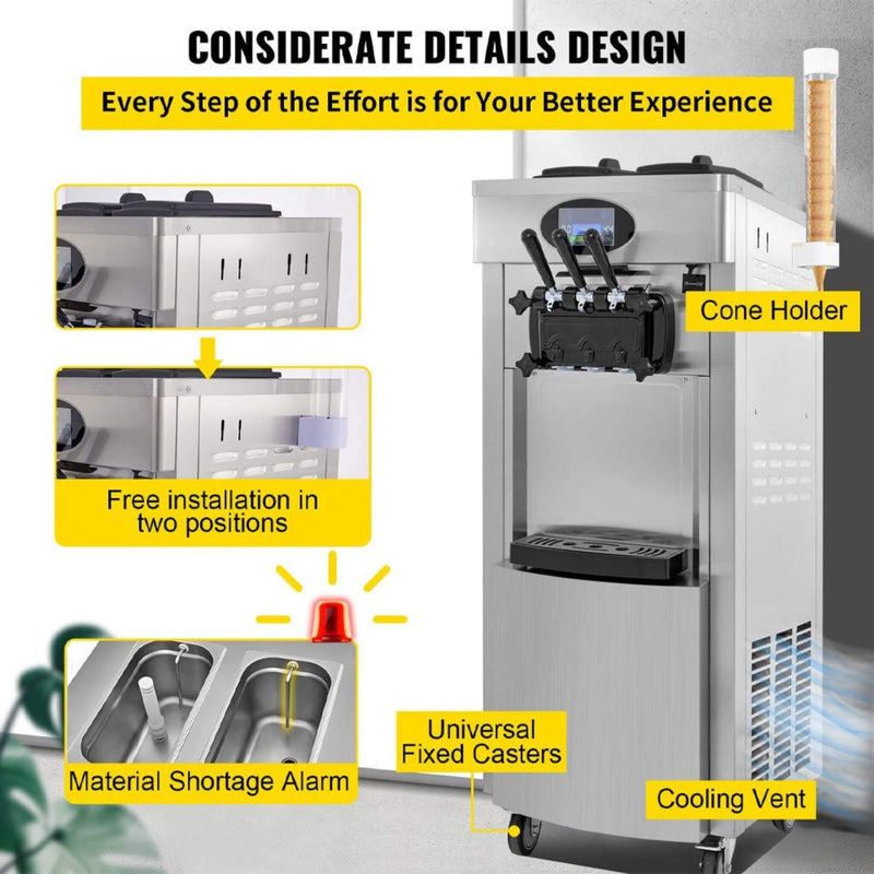 53" Freestanding 3 Flavors Commercial Soft Serve Yogurt Ice Cream Machine Maker With Auto Clean (SAK74031) - Saksby Wholesale - Design Details