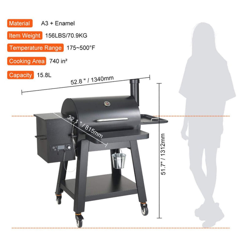 53" Heavy Duty Portable Wood Pellet BBQ Grill With Cart (SAK93641) - SAKSBY Wholesale - Dimensions View