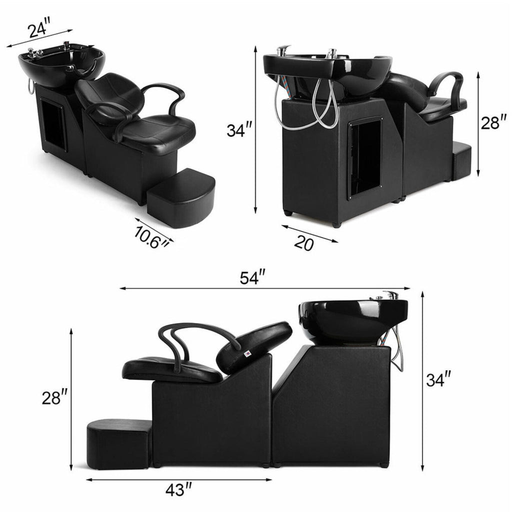 53-Inch Large Premium Salon Barber Backwash Shampoo Chair W/ Bowl, Sink & Footrest (SAK18745) - Saksby Wholesale - Dimensions