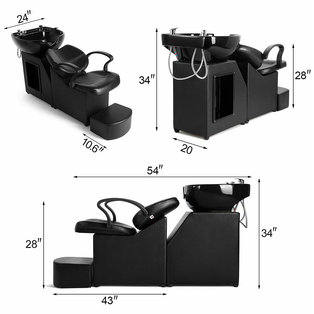 53" Large Premium Salon Barber Backwash Shampoo Chair W/ Bowl, Sink & Footrest (98127653) - Measurement View