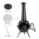 55" Outdoor Wood Burning Cast Iron Patio Fire Pit Chiminea With Cover, Black (94713625) - Zoom Parts View