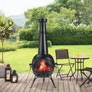 55" Outdoor Wood Burning Cast Iron Patio Fire Pit Chiminea With Cover, Black (94713625) - SAKSBY.com - Front View