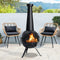 55" Outdoor Wood Burning Cast Iron Patio Fire Pit Chiminea With Cover, Black (94713625) - SAKSBY.com - Demonstration View