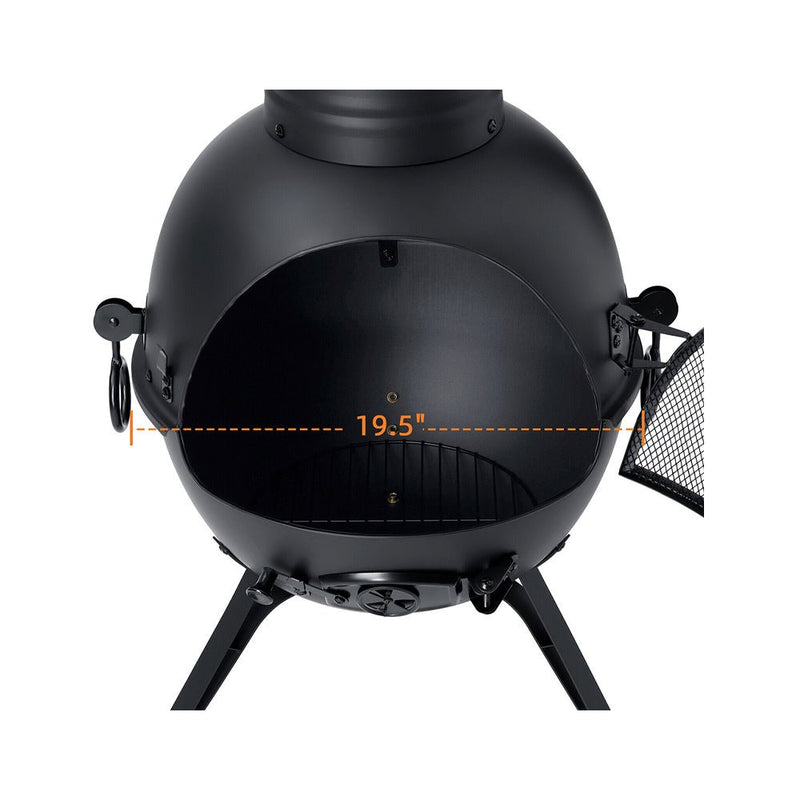 55" Outdoor Wood Burning Patio Fire Pit Chiminea With Cover, Black (94713625) - SAKSBY.com -Zoom Parts View