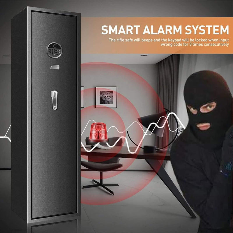 57" Heavy Duty Anti-Theft Fireproof Biometric Gun Rifle Pistol Safe For Home, 11-12 Guns (SAK53816) - Saksby Wholesale - Alarm System