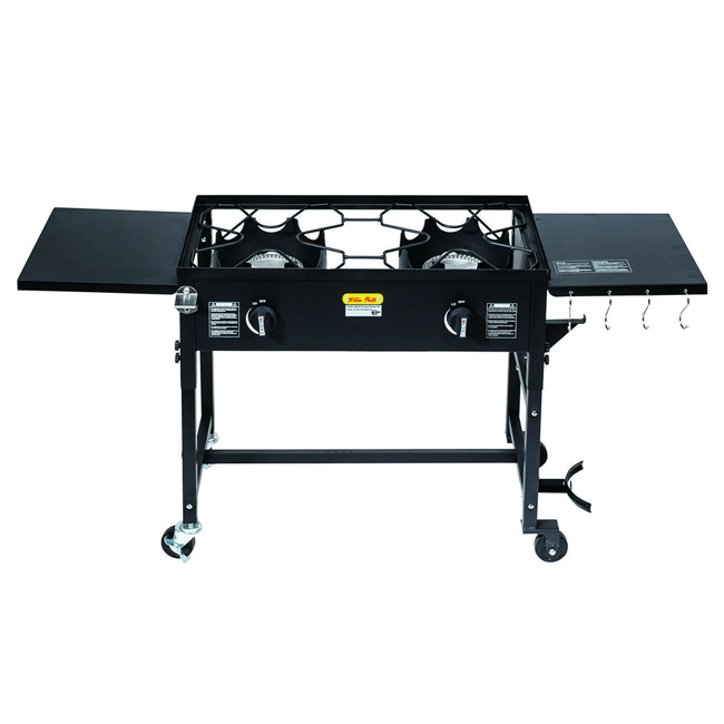 58K BTU Commercial Outdoor Camping Propane Double Burner Stove - BBQ Grill - SAKSBY.com -Full View