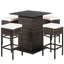 5PCS Patio Rattan Bar Table Stool Set With Hidden Storage Shelf & Cushions - SAKSBY.com - Outdoor Furniture - SAKSBY.com