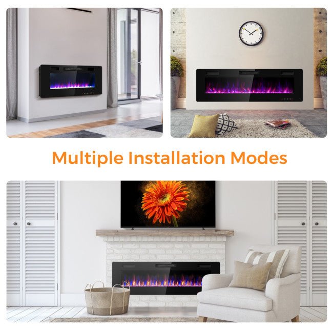 60" Long Hanging Ultra Slim Modern Recessed Wall Mounted Electric Fireplace Heater (98504617) - SAKSBY.com - Zoom Parts View