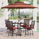 6PCS Outdoor Patio Bar Set Dining Table With Umbrella & Swivel Bar Stools (SAK53218) - Saksby Wholesale - Full Lifestyle Brown View