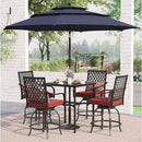 6PCS Outdoor Patio Bar Set Dining Table With Umbrella & Swivel Bar Stools (SAK53218) - Saksby Wholesale - Full Lifestyle View