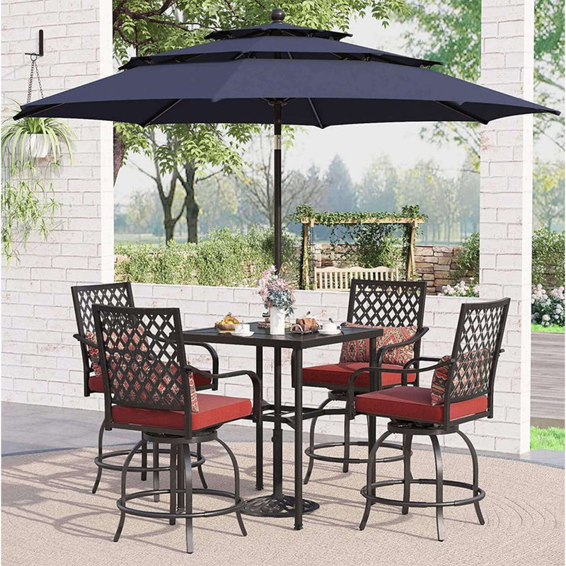6PCS Outdoor Patio Bar Set Dining Table With Umbrella & Swivel Bar Stools (SAK53218) - Saksby Wholesale - Full Lifestyle View