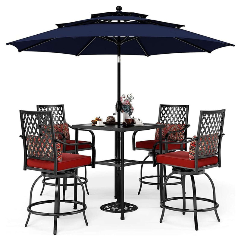 6PCS Outdoor Patio Bar Set Dining Table With Umbrella & Swivel Bar Stools (SAK53218) - Saksby Wholesale - Full View