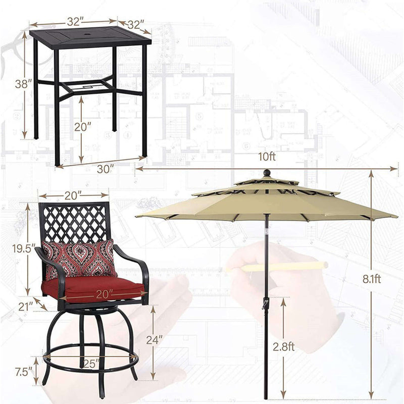 6 PCS Outdoor Patio Bar Set Dining Table With Umbrella & Swivel Bar Stools (SAK53218) - Saksby Wholesale - Beige Color View