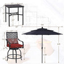6 PCS Outdoor Patio Bar Set Dining Table With Umbrella & Swivel Bar Stools (SAK53218) - Saksby Wholesale - Dimension Features View