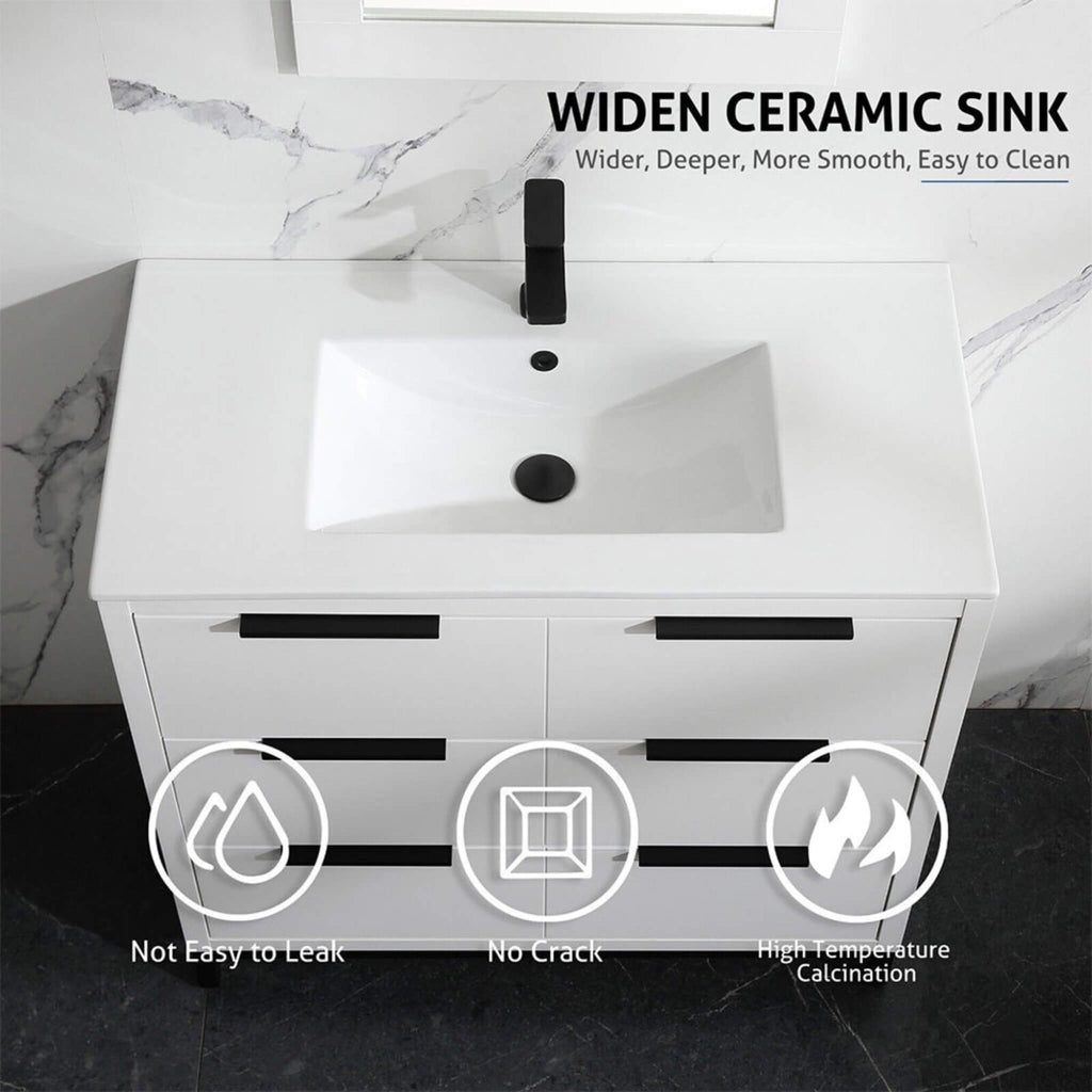 72'' Bathroom Vanity Set With Ceramic Sinks And MDF Drawer Cabinets (SAK71852) - Saksby Wholesale - Ceramic Sink View