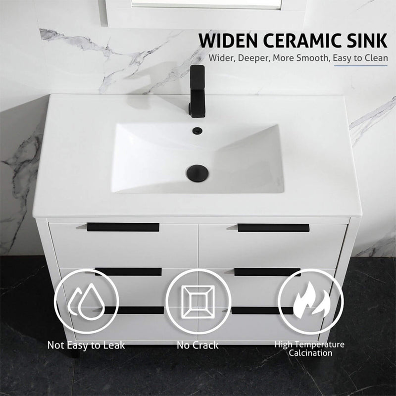 72'' Bathroom Vanity Set With Ceramic Sinks And MDF Drawer Cabinets (SAK71852) - Saksby Wholesale - Ceramic Sink View