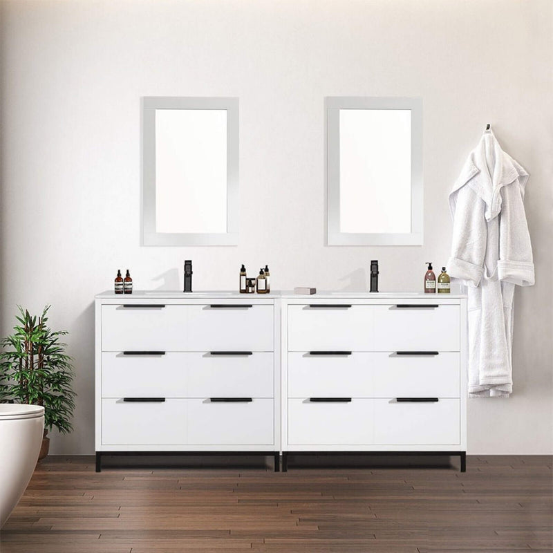72'' Bathroom Vanity Set With Ceramic Sinks And MDF Drawer Cabinets (SAK71852) - Saksby Wholesale - Front View