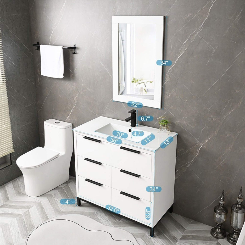 72'' Bathroom Vanity Set With Ceramic Sinks And MDF Drawer Cabinets (SAK71852) - Saksby Wholesale - Measurement View
