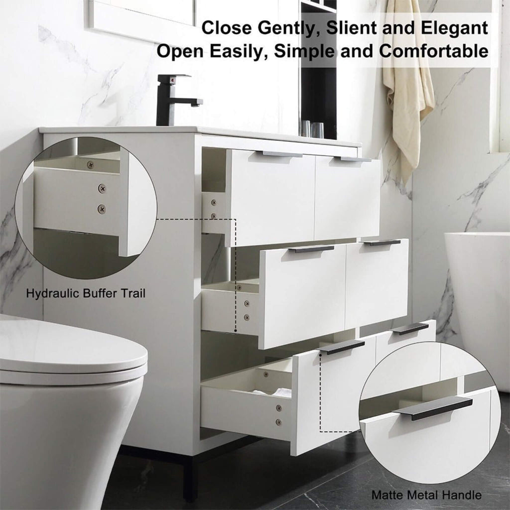 72'' Bathroom Vanity Set With Ceramic Sinks And MDF Drawer Cabinets (SAK71852) - Saksby Wholesale - Metah Handle View