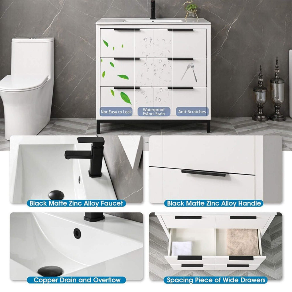 72'' Bathroom Vanity Set With Ceramic Sinks And MDF Drawer Cabinets (SAK71852) - Saksby Wholesale - Product Features View