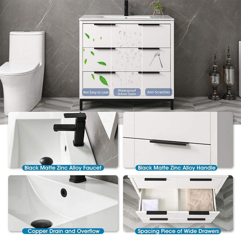 72'' Bathroom Vanity Set With Ceramic Sinks And MDF Drawer Cabinets (SAK71852) - Saksby Wholesale - Product Features View