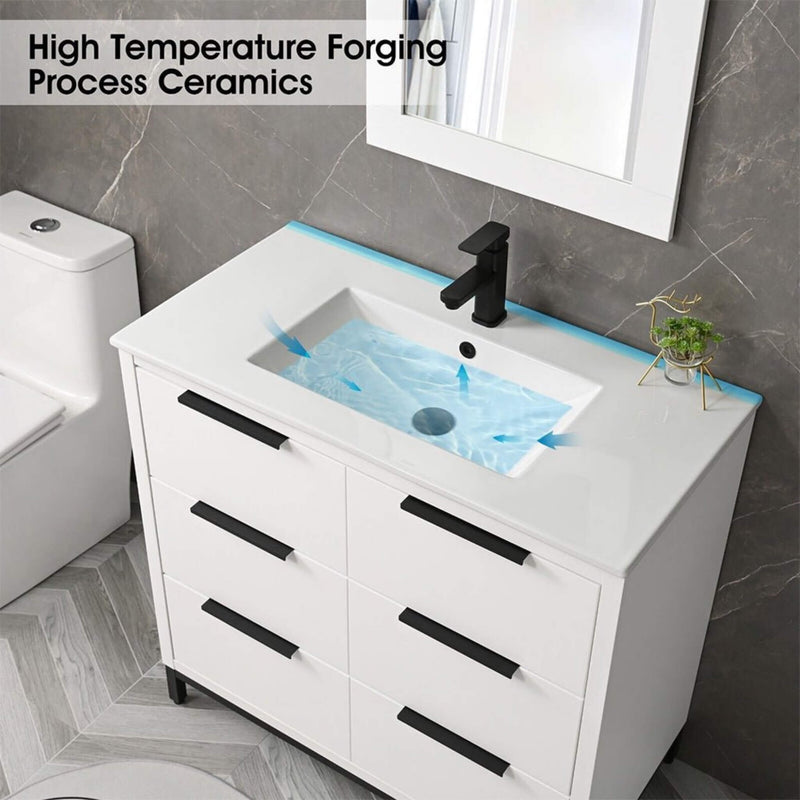 72'' Bathroom Vanity Set With Ceramic Sinks And MDF Drawer Cabinets (SAK71852) - Saksby Wholesale - Sink View