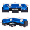 7PC Outdoor Cushioned Patio Rattan Wicker Sofa Sectional Furniture Set (93875941) -Measurement View
