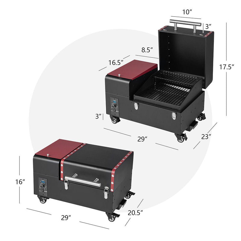 8-In-1 Premium Electric Wood Pellet Smoker Grill W/ Temperature Prob & Wheels (93175426) - Measurement View