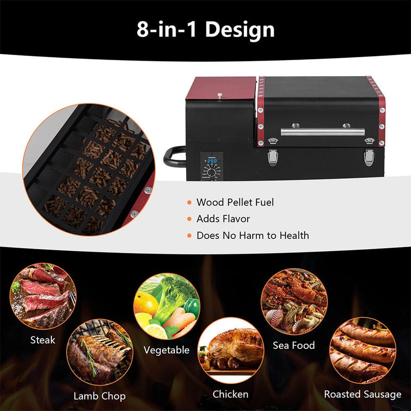 8-In-1 Premium Electric Wood Pellet Smoker Grill W/ Temperature Prob & Wheels (93175426) - SAKSBY.com - Barbeque Grills - SAKSBY.com