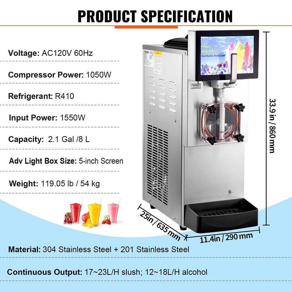 8L Commercial Single Frozen Margarita Ice Slushy Drink Maker Machine, 1050W Demonstration View