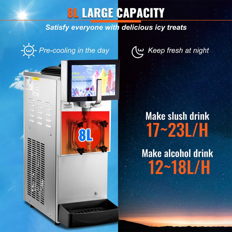 8L Commercial Single Frozen Margarita Ice Slushy Drink Maker Machine, 1050W Demonstration View