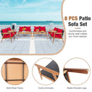 8PC Patio Rattan Furniture Set With Acacia Wood Frame & Cushioned Sofa Chairs (97415280) - Zoom Parts View