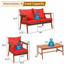 8PC Patio Rattan Furniture Set With Acacia Wood Frame & Cushioned Sofa Chairs (97415280) - Measurement View