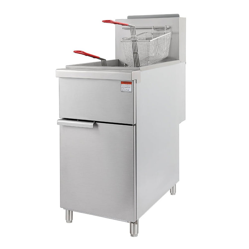 90K BTU Commercial Stainless Steel Natural Gas Powered Floor Deep Fryer With Baskets, 40-50 LBS (94753028) -Side View