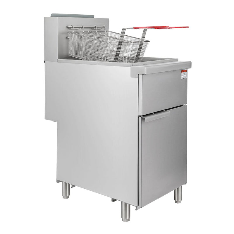 90K BTU Commercial Stainless Steel Natural Gas Powered Floor Deep Fryer With Baskets, 40-50 LBS Side View