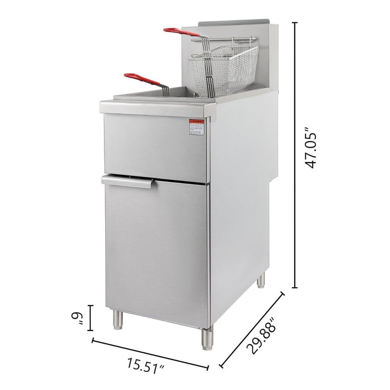 90K BTU Commercial Stainless Steel Natural Gas Powered Floor Deep Fryer With Baskets, 40-50 LBS (94753028) -Measurement View