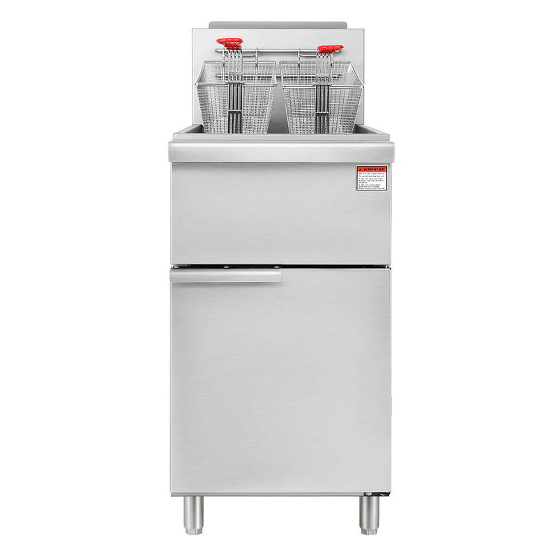 90K BTU Commercial Stainless Steel Natural Gas Powered Floor Deep Fryer With Baskets, 40-50 LBS (94753028) - Front View