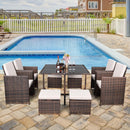 9PCS Outdoor Patio Sectional Wicker Rattan Furniture Set W/ Tempered Glass Table (98457316) - Demonstration View