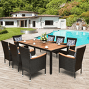 9PCS Patio Rattan Dining Set W/ Stackable Cushioned Chairs & Acacia Wood Table Top - Detailed View for Table and Chair