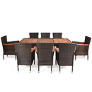 9PCS Patio Rattan Dining Set W/ Stackable Cushioned Chairs & Acacia Wood Table Top - Back View