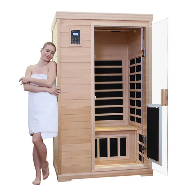 Premium Hemlock Wood Two Person FAR Infrared Sauna Room W/ Glass Door, 1750W (96081525)
